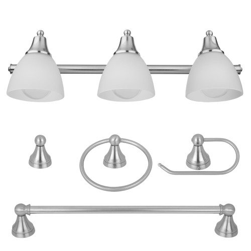Brushed steel piece bath set - brushed,